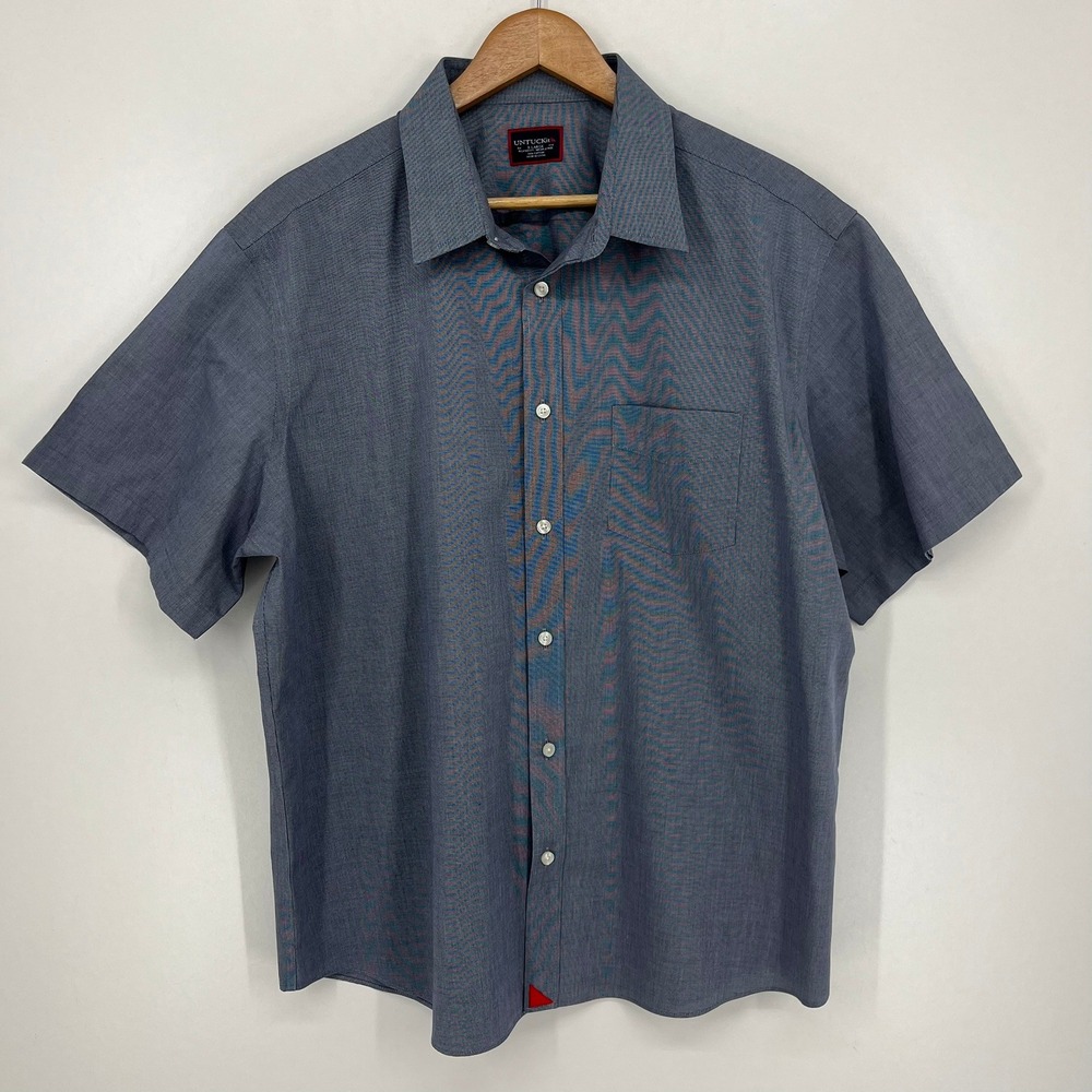 UNTUCKit Petrus Wrinkle Free Mens XL Blue Relaxed Fit Short Sleeve Shirt